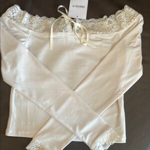 Elegant Lace Trim Off-Shoulder Top - Ivory